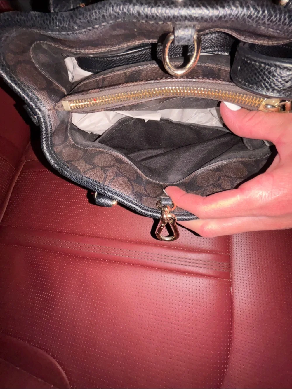 Coach Brown Signature Satchel with Black Handles